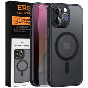 Husă pentru iPhone 16 Pro, pentru MagSafe, ERBORD Matt Case, negru + sticlă pentru ecran