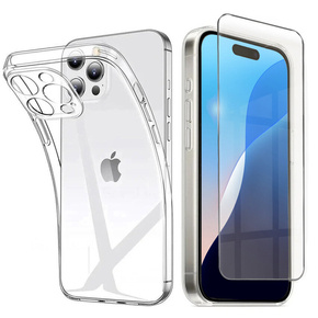 Husă subțire pentru iPhone 15 Pro, transparentă + sticlă 9H