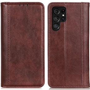 Huse pentru Samsung Galaxy S23 Ultra, Wallet Litchi Leather, maro