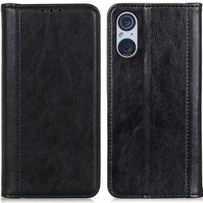 Huse pentru Sony Xperia 5 V, Wallet Litchi Leather, negru