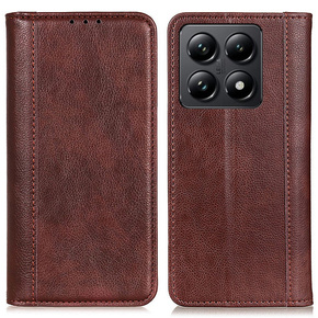 Huse pentru Xiaomi 14T, Wallet Litchi Leather, maro