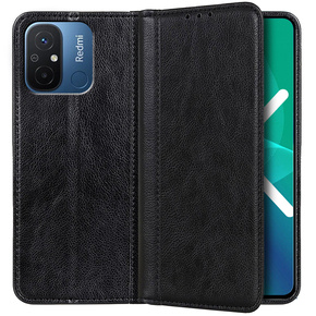 Huse pentru Xiaomi Redmi 12C, Wallet Litchi Leather, negru