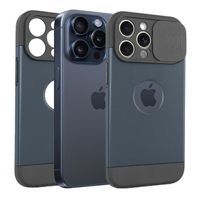 Huse pentru iPhone 15 Pro, ERBORD MagProtect Slide Camera, albastru titan