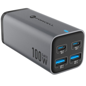 Încărcător de birou FORCELL 2x USB Type-C 2x USB-A 100W 5A GaN PD QC4.0, gri