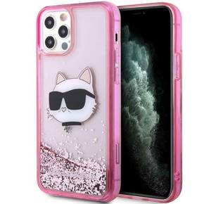 Karl Lagerfeld Huse pentru iPhone 12 / 12 Pro, Liquid Glitter Choupette Head, roz