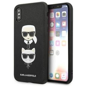 Karl Lagerfeld Huse pentru iPhone X / XS, Saffiano Iconic Karl&Choupette Head, negru