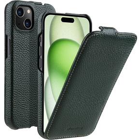 MELKCO carcasă flip pentru iPhone 15, piele, flip, verde închis