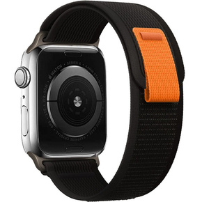 Pasek nylonowy do Apple Watch 1/2/3/4/5/6/7/8/SE/ULTRA 42/44/45/49mm, Czarny / Pomarańczowy