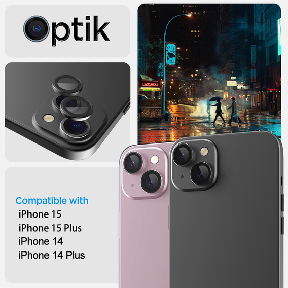 2x ERBORD OPTIK Pro sticlă călită pentru iPhone 15/15 Plus camera foto, negru