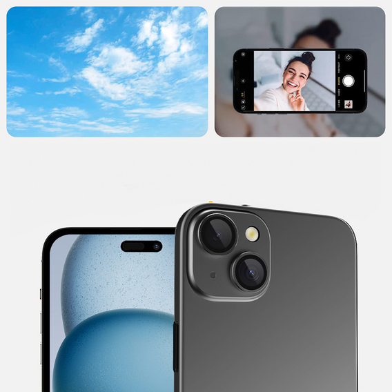 2x ERBORD OPTIK Pro sticlă călită pentru iPhone 15/15 Plus camera foto, negru