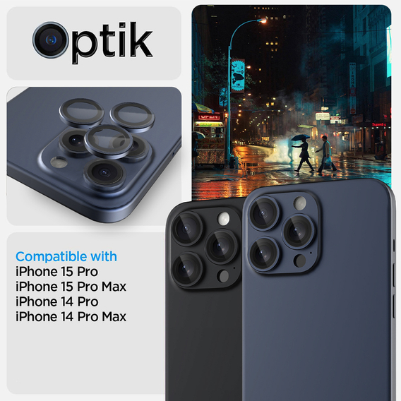 2x ERBORD OPTIK Pro sticlă călită pentru iPhone 15 Pro/15 Pro Max camera foto, albastru