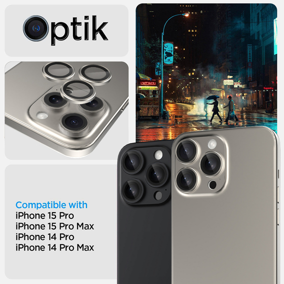 2x ERBORD OPTIK Pro sticlă călită pentru iPhone 15 Pro/15 Pro Max camera foto, titanium gri