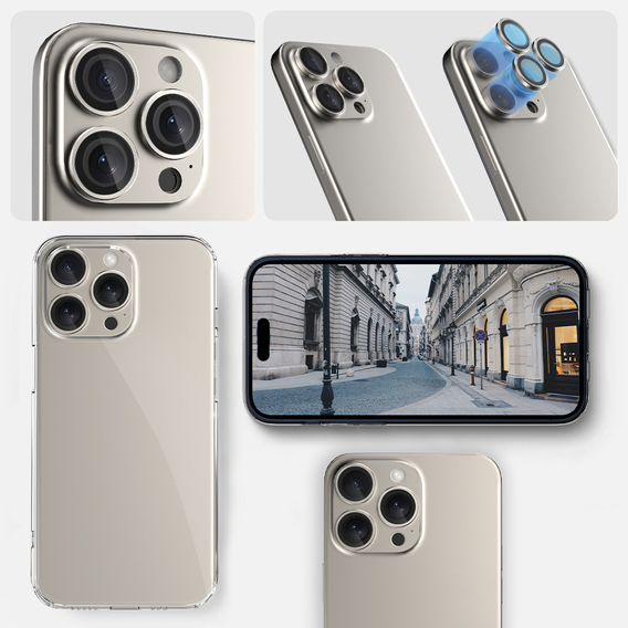 2x ERBORD OPTIK Pro sticlă călită pentru iPhone 15 Pro/15 Pro Max camera foto, titanium gri