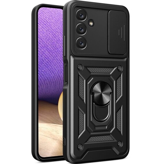 Carcasă blindată pentru Iphone 15 Pro Max, armată Slide Ring, negru + sticlă 9H