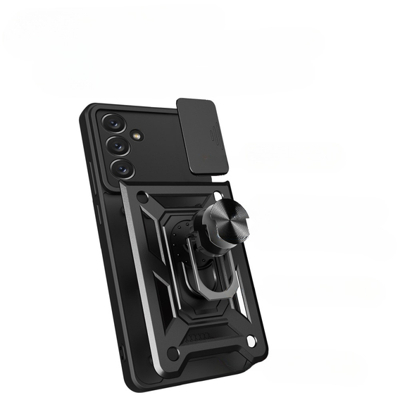 Carcasă blindată pentru Iphone 15 Pro Max, armată Slide Ring, negru + sticlă 9H