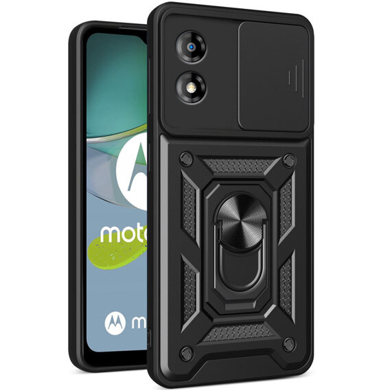 Carcasă blindată pentru Motorola Moto E13, armată Slide Ring, negru + sticlă 9H