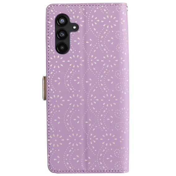 Carcasă cu clapetă pentru Samsung Galaxy A25 5G, Wallet Pocket Zipper Lace, violet