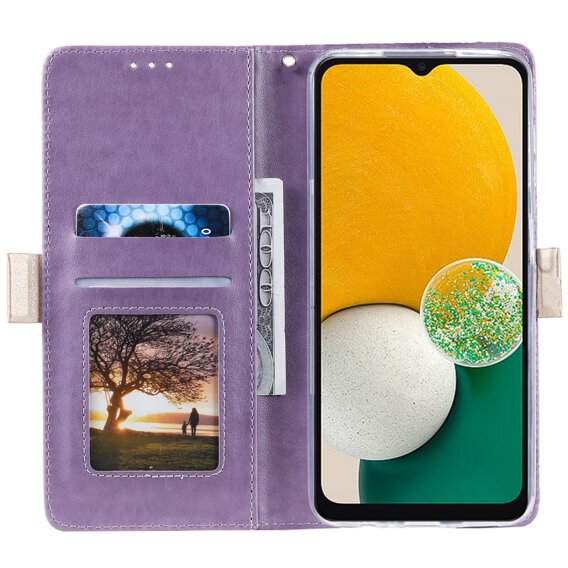 Carcasă cu clapetă pentru Samsung Galaxy A25 5G, Wallet Pocket Zipper Lace, violet