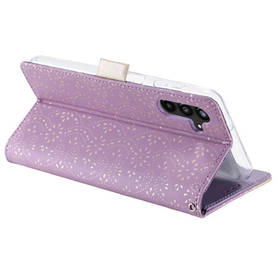 Carcasă cu clapetă pentru Samsung Galaxy A25 5G, Wallet Pocket Zipper Lace, violet