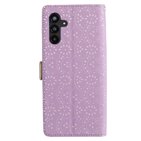 Carcasă cu clapetă pentru Samsung Galaxy A35 5G, Wallet Pocket Zipper Lace, violet