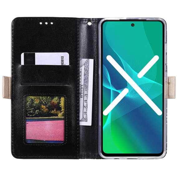 Carcasă cu clapetă pentru Samsung Galaxy A52 / A52s, Wallet Pocket Zipper Lace, negru