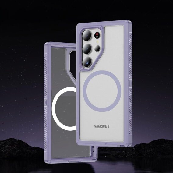 Carcasă cu ramă pentru Samsung Galaxy S24 Ultra, pentru MagSafe, transparent / violet