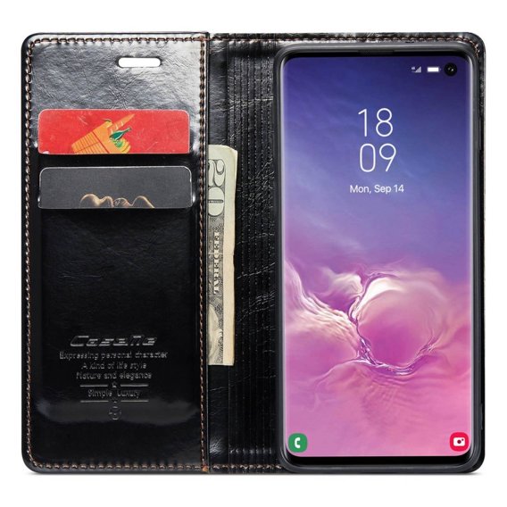 Carcasă flip CASEME pentru Samsung Galaxy S10, Waxy Textured, negru