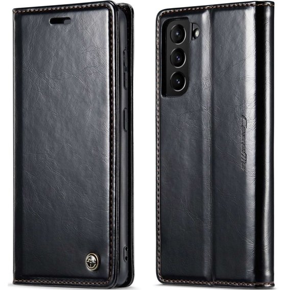 Carcasă flip CASEME pentru Samsung Galaxy S21 FE, Waxy Textured, negru