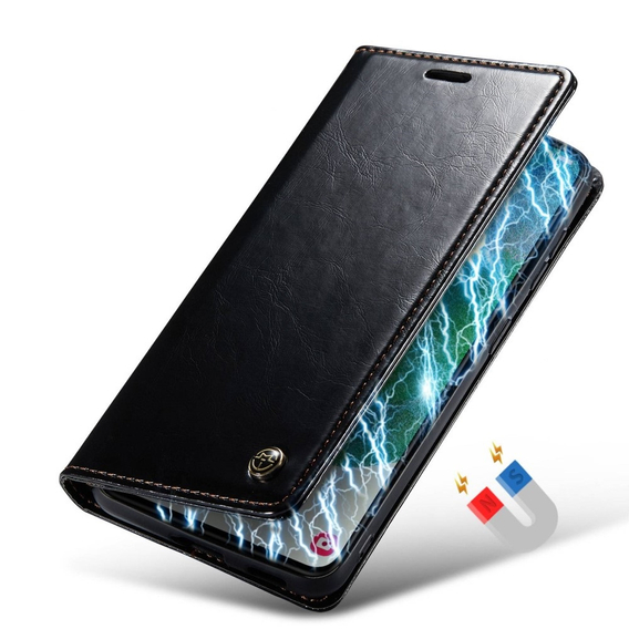 Carcasă flip CASEME pentru Samsung Galaxy S21 FE, Waxy Textured, negru