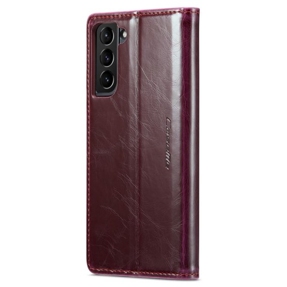 Carcasă flip CASEME pentru Samsung Galaxy S21 FE, Waxy Textured, roșu