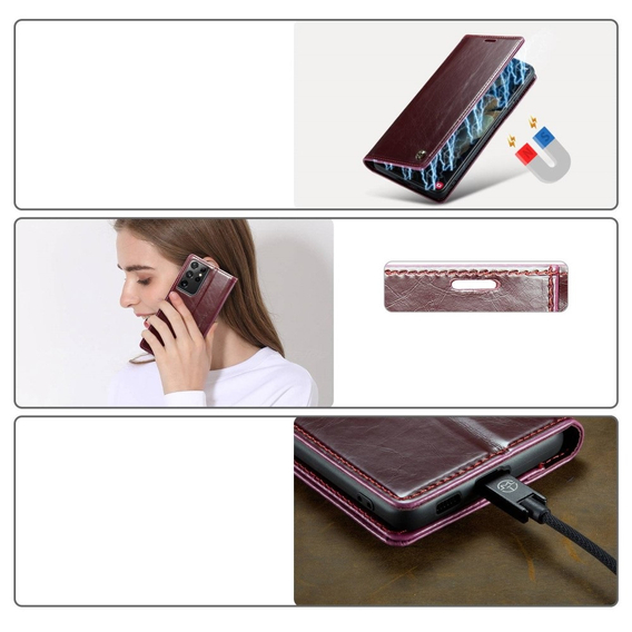 Carcasă flip CASEME pentru Samsung Galaxy S21 Ultra 5G, Waxy Textured, roșu