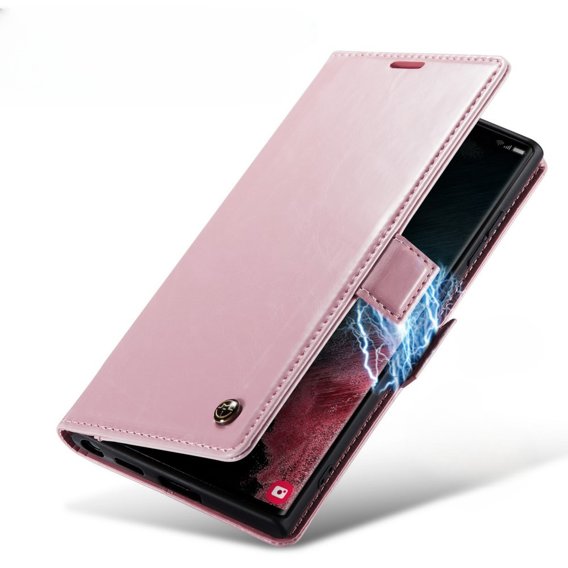 Carcasă flip CASEME pentru Samsung Galaxy S22 Ultra, Waxy Textured, roz rose gold