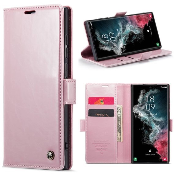 Carcasă flip CASEME pentru Samsung Galaxy S22 Ultra, Waxy Textured, roz rose gold