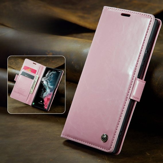 Carcasă flip CASEME pentru Samsung Galaxy S22 Ultra, Waxy Textured, roz rose gold