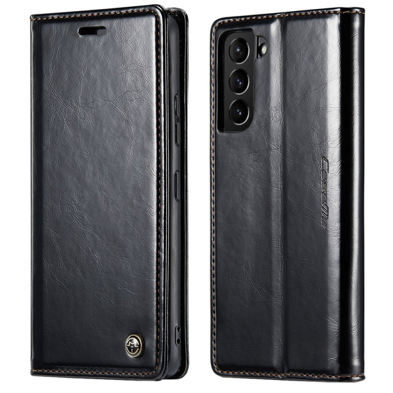 Carcasă flip CASEME pentru Samsung Galaxy S22, Waxy Textured, negru