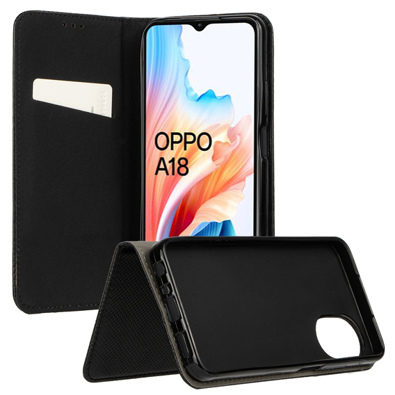 Carcasă pentru Oppo A18 4G / A38 4G, Smart Magnet, negru + sticlă 9H