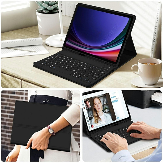 Carcasă + tastatură Samsung Galaxy Tab S9 FE, Leather Pen Slot, negru