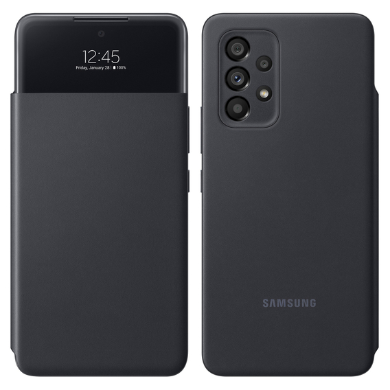 Caz original Samsung pentru Galaxy A53 5G, S View Wallet Cover, negru