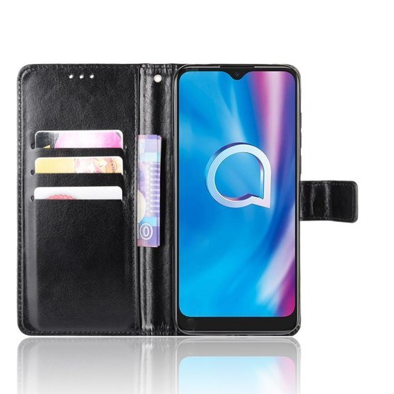 Cu clapetă pentru Alcatel 1S/1V/3L, Crazy Horse Wallet, negru