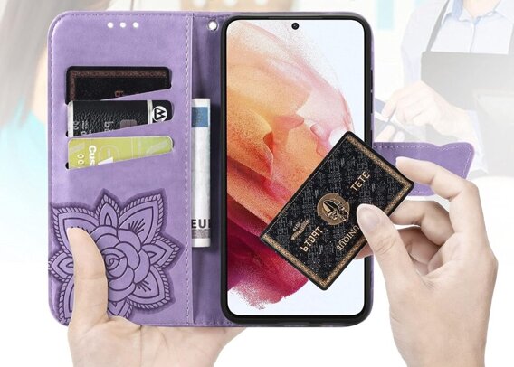 Cu clapetă pentru Motorola Edge 50 Neo, Butterfly, violet