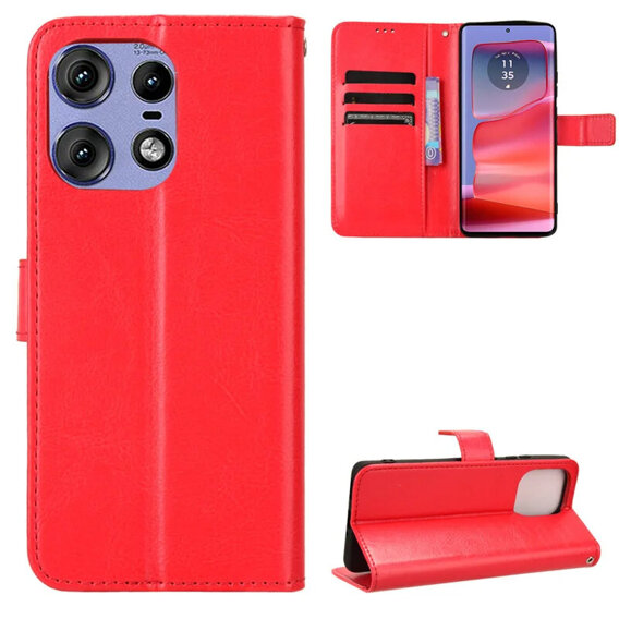 Cu clapetă pentru Motorola Edge 50 Pro, Crazy Horse Wallet, roșu