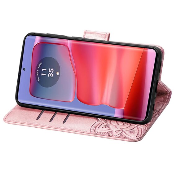 Cu clapetă pentru Motorola Edge 50 Ultra, Butterfly, roz rose gold