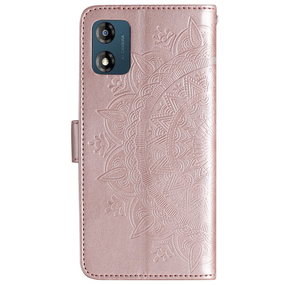 Cu clapetă pentru Motorola Moto E13, Mandala Flower, roz rose gold