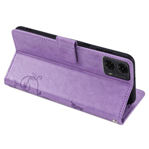 Cu clapetă pentru Motorola Moto E14, Butterfly, violet