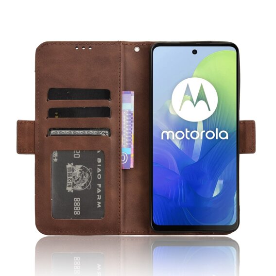 Cu clapetă pentru Motorola Moto E14, Card Slot, maro