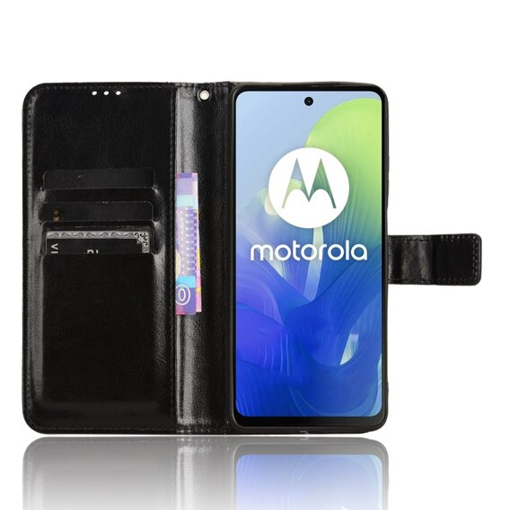 Cu clapetă pentru Motorola Moto E14, Crazy Horse Wallet, negru