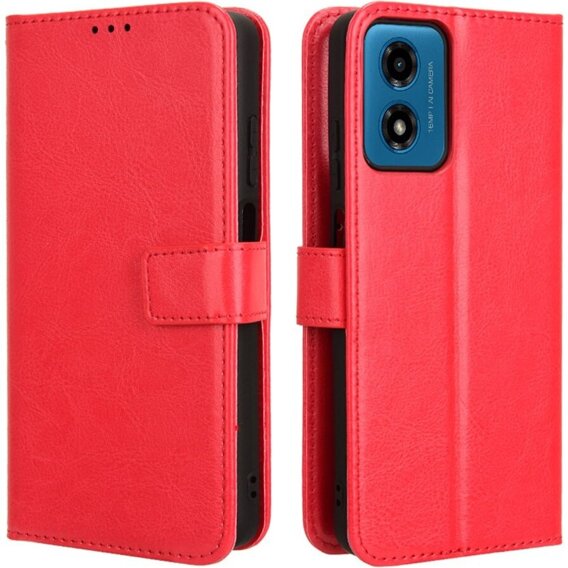 Cu clapetă pentru Motorola Moto E14, Crazy Horse Wallet, roșu