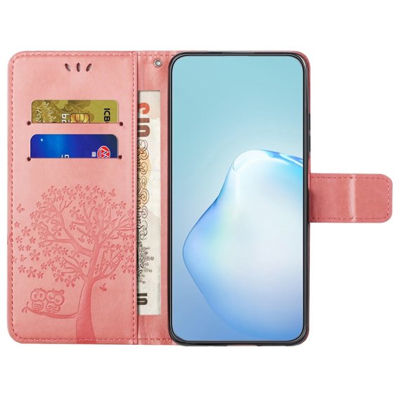 Cu clapetă pentru Motorola Moto E22 / E22i, Wallet, tree i sowy, roz