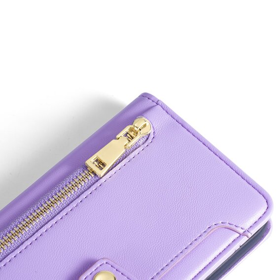 Cu clapetă pentru Motorola Moto G04 / G24 / G24 Power, Wallet Zipper Pocket, violet