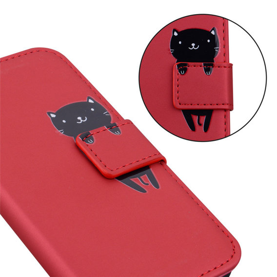 Cu clapetă pentru Motorola Moto G22, Wallet Cat, roșu